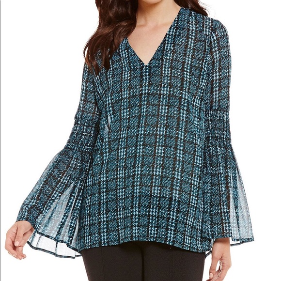 MICHAEL Michael Kors Tops - Michael Kors Tweed Haberdashery Georgette Bell Sleeve Top